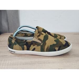 SEAVEES Men 9.5 Green Camo Hawthorne Classic Shoes Slip on Deck Sneakers Casual